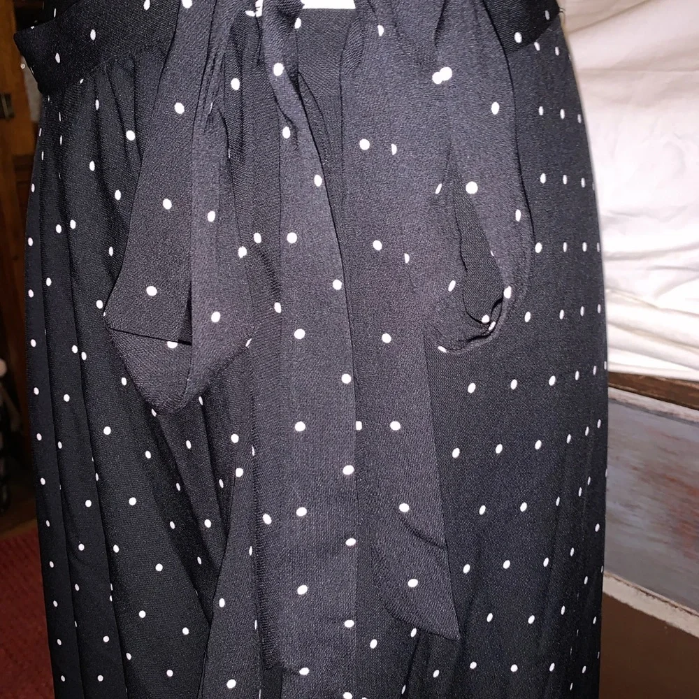 Adrienne Vittadini Black Asymmetrical Skirt with White Dots - Picture 3 of 5
